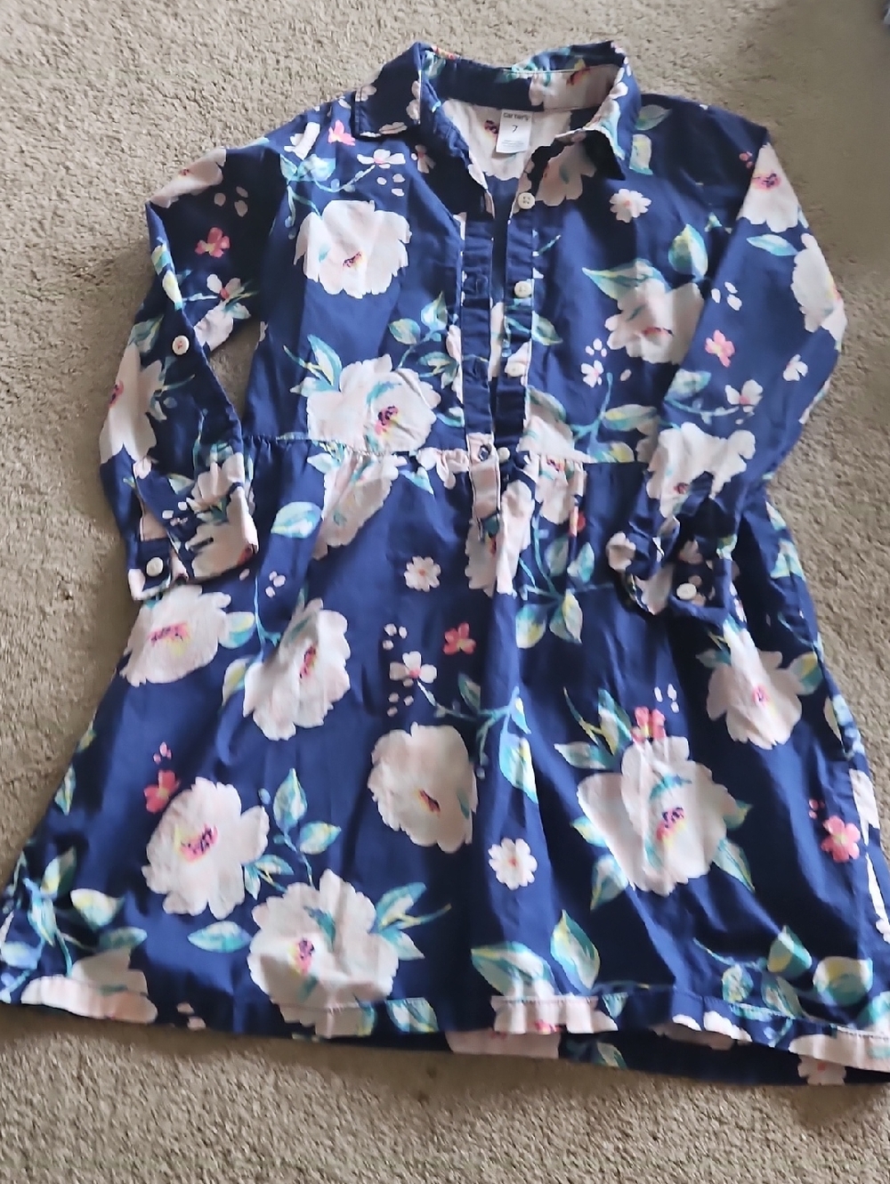 Carters Size 7 dress, navy with florals
